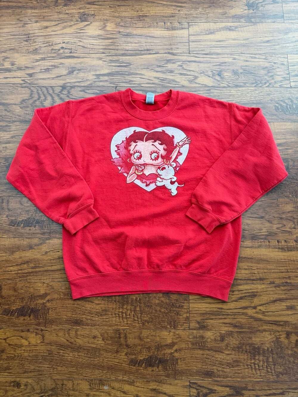 Gildan Betty Boop and Pudgy the Dog Heart Red Crewneck Sweatshirt